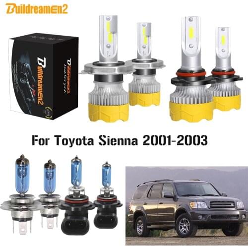 Buildreamen2 4 X Car Headlight Hi/Lo Beam + Fog Light H4 9006 LED Halogen Headlamp White 12V For Toyota Sienna 2001 2002 2003