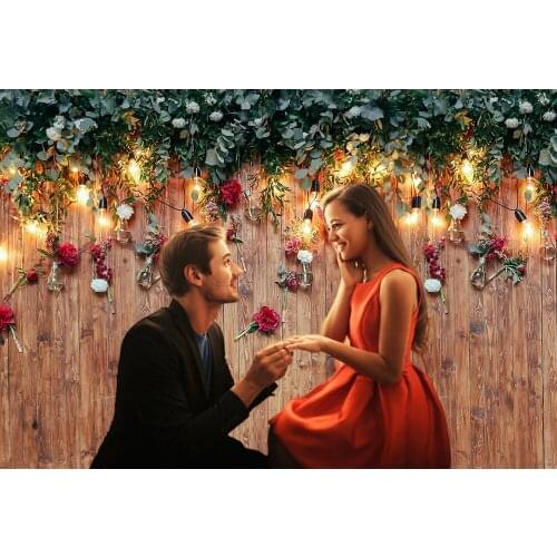Valentines Day Photography Backdrop for Photocall Wood Flowers Rose Warm Light Lover Wedding Bride Background for Photo Studio