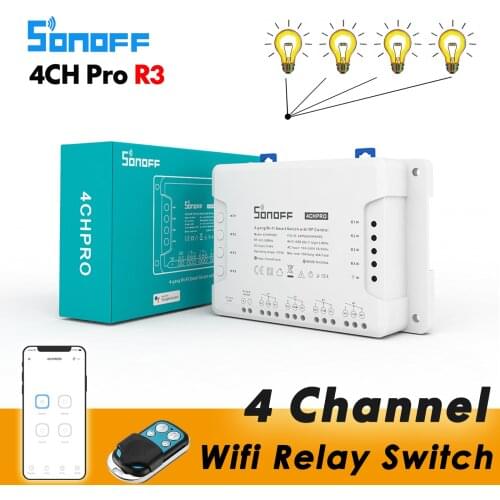 Sonoff 4CH Pro R3 / 4CH R3, Smart Wifi Relay Switch, 4 Channel 433 RF Control eWelink APP Voice Control With Alexa Google home