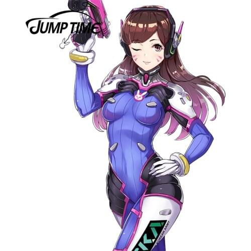 JumpTime 13cm x 8.61cm Sexy Girl D.Va (Hana Song) Car Stickers Overwatch Game Car Styling Vinyl Bumper Decal Exterior Sticker