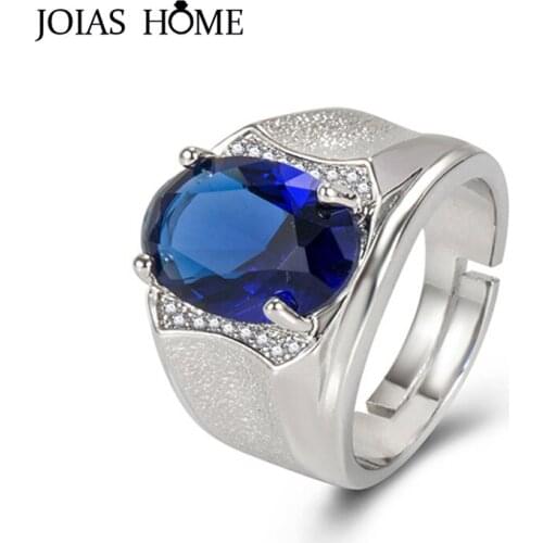 Joiashome Fashion Silver 925 Jewelry Ring With Rectangle Sapphire Zircon Gemstone Finger Ring For Wedding Engagement Gift