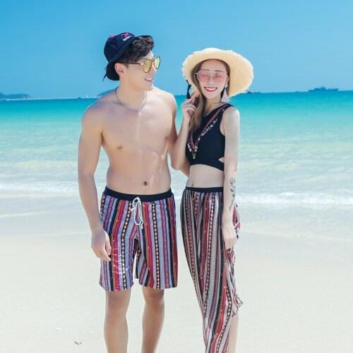 New Bikini 3-piece Suit Women Small Chest Gathered Sexy Swimsuit Female Couple Swimwear Boys Loose Beach Pants Swimcloth Men