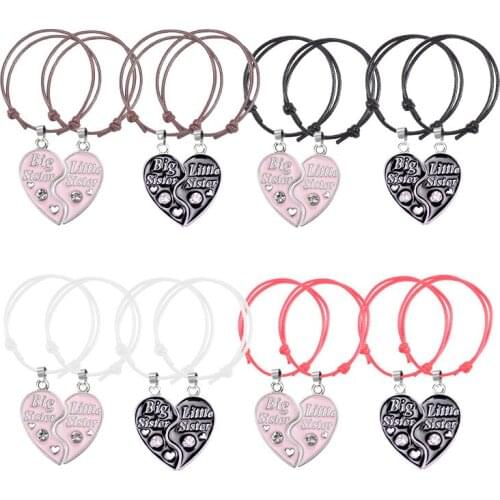 Best Sisters Bracelet Love Heart Pendant Bracelet Female Leather Rope Friendship Hand Chain Fashion Jewelry Birthday Present