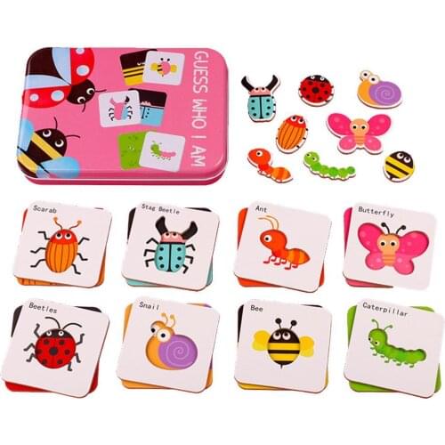 Metal Storage Box Animal Fruit Vegetable Cards Memory Matching Jigsaw Puzzles Kids Toy Developing intelligence Educational toys