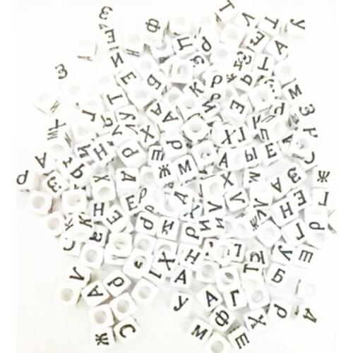 100 pieces fashion 6mm square white/black Russian letter plastic with hole diy loose acrylic beads nb177