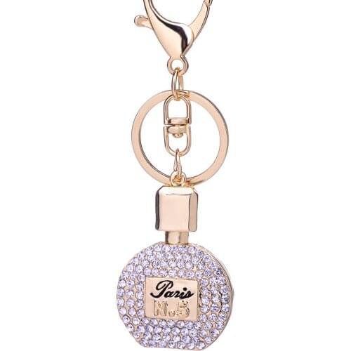 Fashion Trinket Rhinestone Perfume Bottle Keychain Alloy Car Keyring Charm Women Handbag Key Ring Holder Bag Accessory R168
