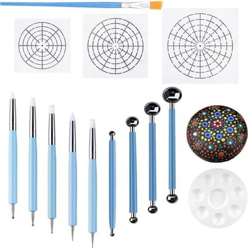 Hot YO-Set of 14 Mandala Dotting Stencil Tools Rock Painting Kit Dotting Tools Include Templates, Paint Tray, Mandala Tools