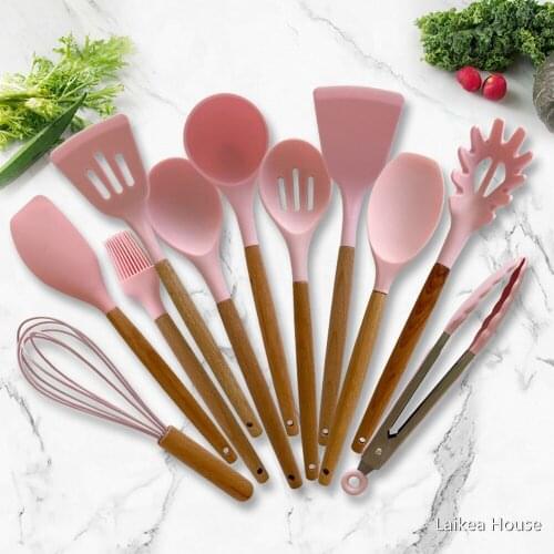 12PCS Silicone Cooking Utensils Set High Temperature Resistant Non-Stick Pan Cooking Spatula Spoon Kitchen Utensils Kitchen Tool