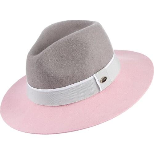 New Ladies Fedoras Hat Women Two-color Splicing Wool Flat Cap Female Spring Elegant Banquet Party Show Sweet Casual Hats H7189