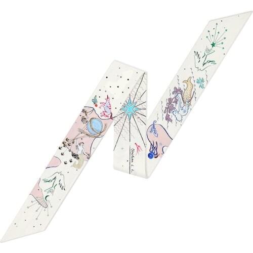 2019 New Unique Tarot Series Two-sided Twill Small Bind Bag Handle Imitate Ribbon Hair Band Woman Scarves Hijab Bandana Women