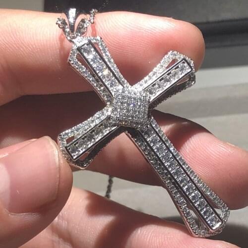 New 925 Silver Exquisite Bible Jesus Cross Pendant Necklace Women Men fine Jewelry Crucifix Charm Simulated Diamond platinum