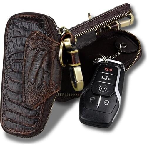 Retro Genuine Cowhide Leather Key Organizer Crocodile Pattern Key Bag Car Key Holder Pouch Luxury Cowhide Key Bag