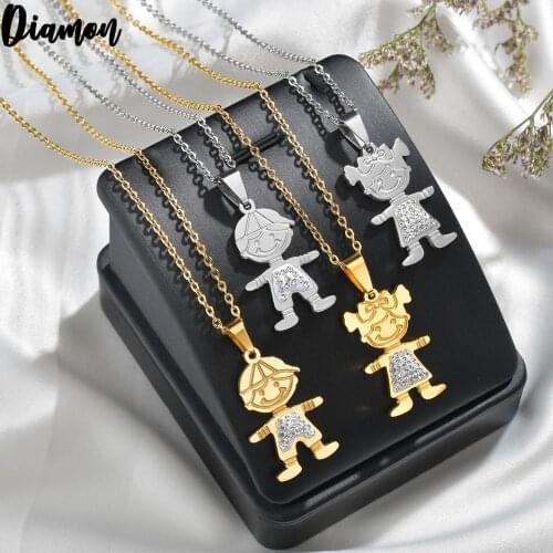 Diamon Lovely Stainless Steel Boy Girls/Son Daughter Family Necklace Rhinestone Gold Love Chain Necklace Friendship Gift