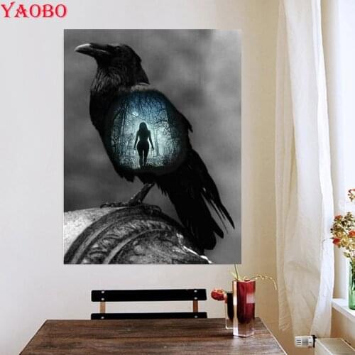 Full Diy diamond painting Fantasy crow beauty picture rhinestones embroidery diamond mosaic 5d cross stitch crystal paintings