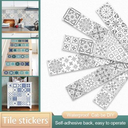 Retro Pattern Simulation Tile Floor Sticker Home Decor for Kitchen Bathroom Stairs Floor PVC Decals Peel & Stick Art Wallpaper