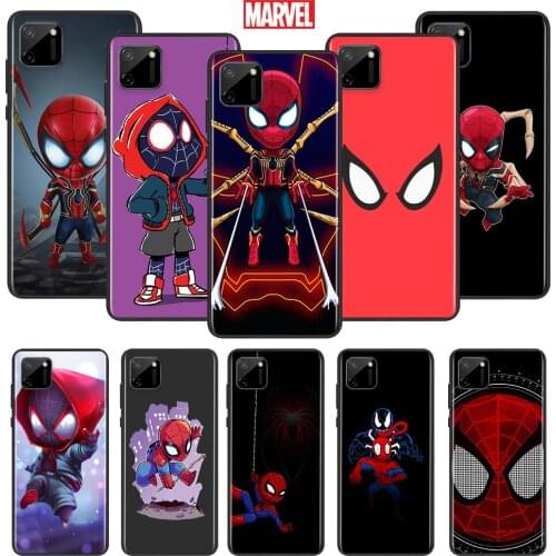 Marvel Anime Spiderman For OPPO Realme Narzo 20 C2/3/11/12/15/17 X2 X3 X7 XT X50 Q2 Q2i V3 V5 V15 Pro Black Phone Case