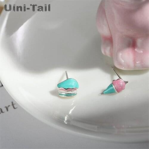 Uini-Tail hot new 925 sterling silver Korean version of the small asymmetric cake ice cream stud earrings fashion cute earrings