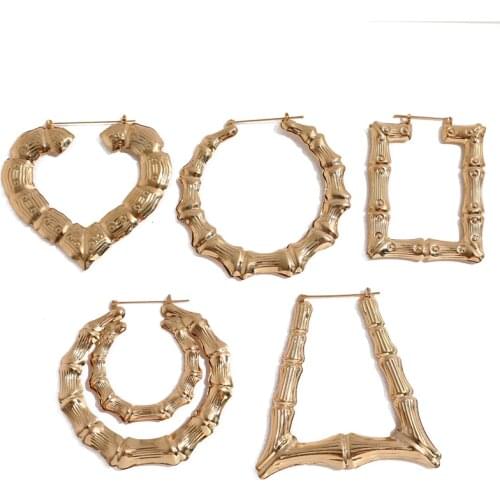 Gold bamboo earrings Big hoop earrings for women Punk earrings Large Bamboo Joint Hoop Earrings Hip - hop Tone Big Circle Hoops
