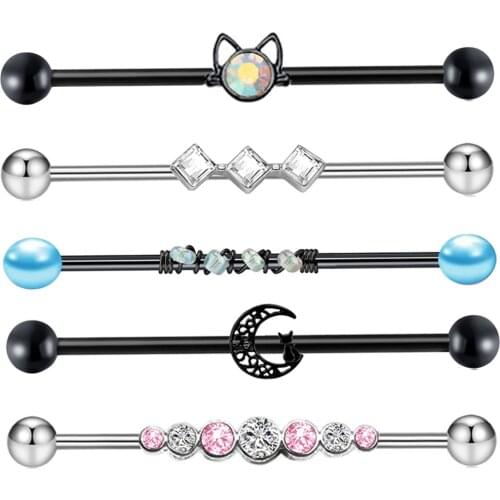 Fanpeijy 14G Stainless Steel Industrial Barbell Helix Cartilage Tragus Earring Sexy Body Piercing Jewelry 38mm Long Ear Bar 1pcs