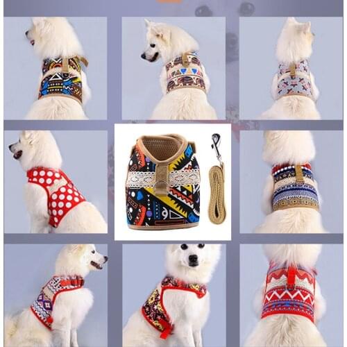New Bohemia Pet Dog Harness Vest Walking Lead Dog Leash for Puppy Polyester Mesh Harness for Small Medium Dog 4 Sizes Dog Vest