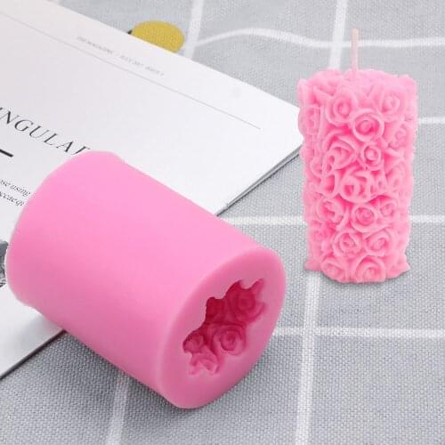 Silicone Soap Candle Molds Wax Model Handicrafts Candle Handmade Gypsum Plaster Mould Cylinder Shape DIY 3D Rose Flower