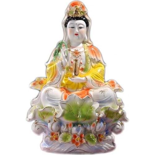 AVALOKITESVARA STATUE SOUTHEAST ASIA HOME DECORATION TEMPLE FENGSHUI SOUTH CHINA SEA AVALOKITESVARA PAINTED POTTERY PRAYS 16 "