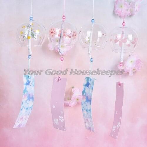 1PC Glass Wind Chimes Hanging Craft Wind Bell Home Decors Sakura Pattern High Borosilicate Glass Wind Chime