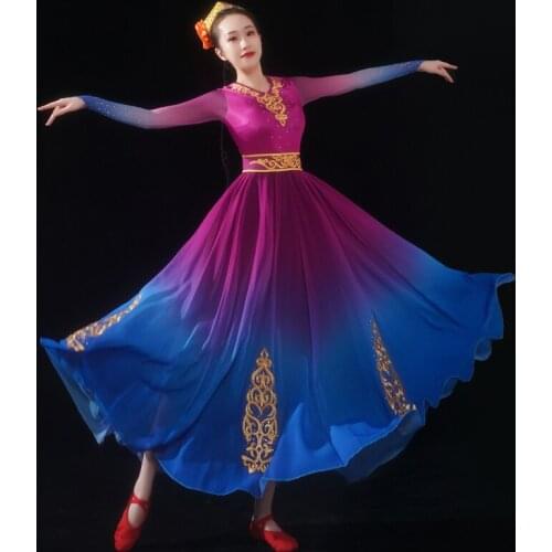 Xinjiang Dance Costumes Female Adult New Uygur Ethnic Costumes Chinese Folk National Costume Modern Opening Dance Dress TA2584