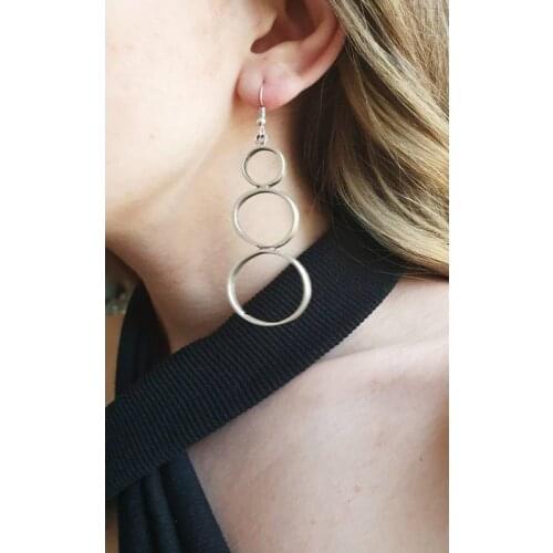 Silver Plated Steel Triple Dangle Hoop Earrings