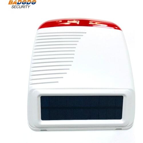 Outdoor waterproof wireless solar powered strobe siren alarm light sound siren alarm for WiFi GSM home alarm system 433MHz