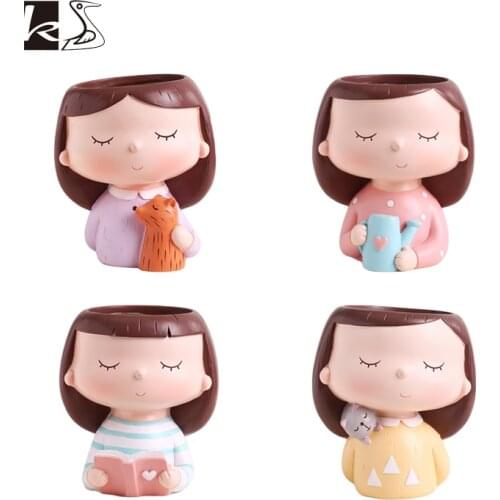 Creative Resin Cartoon Girl Vase Flower Pot Home Decoration Tabletop Flower Vase TV Cabinet Meaty Plant Pots Decorative