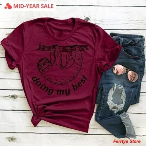 Summer Doing My Best Sloth Print T Shirt for Women Round Neck Short Sleeve Tees Plus Size Umeko 2020 Lady Tops Casual Shipping