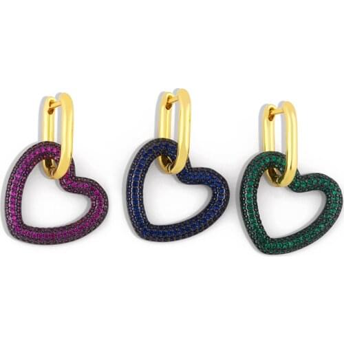 OCESRIO Multiple Colour popular Small Heart Hoop Earrings for Women Cubic Zircon Heart Crystal Rectangle Hoop Earrings erha006
