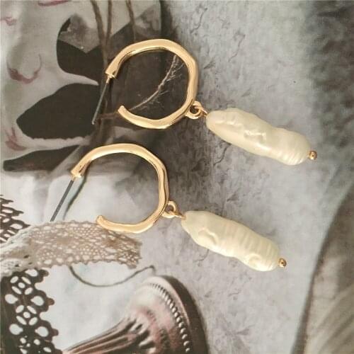 Trendy Gold Color Plating Open Circle with Irregular Pearl Drop Earrings For Women Girl Party Elegant Gorgeus Jewelry Accessory