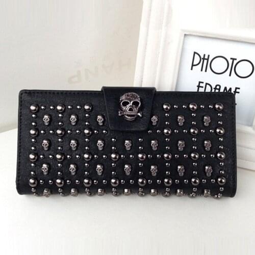 New Skull Womens Wallet Buckle Rivet Long Purse Fashion Card Holder PU Leather Coin Clip Carrying Womens Wallet