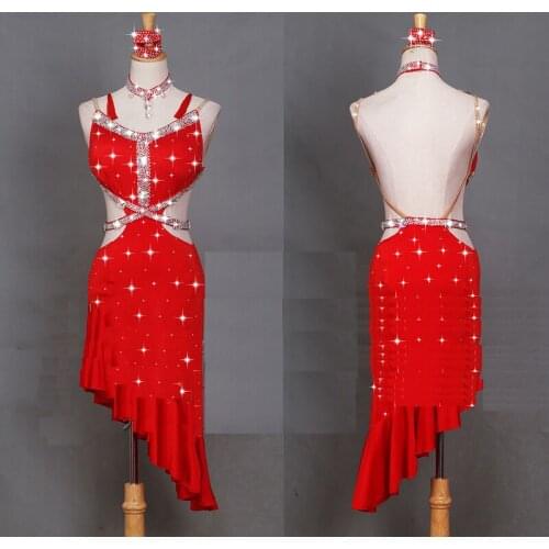 New Sexy Latin Dance Dress Women Fashion Original Red Backless Dresses Lady Rumba Flamenco Competition Dance Costumes B221