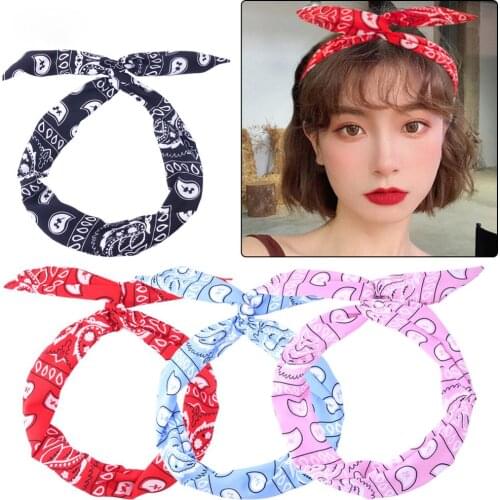 1pc Twist Bow Wire Headbands Headwrap Boho Floral Printed Rabbit ear Wire Hairbands Hair Holder Hair Accessory for Women Girls