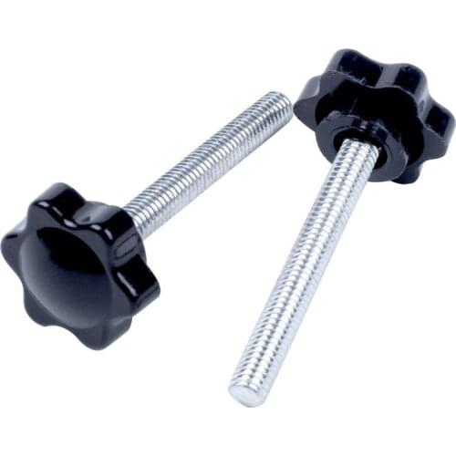 12X Black+Silver Spare Part M6x45mm Male Threaded Knurled Grip Star Knob