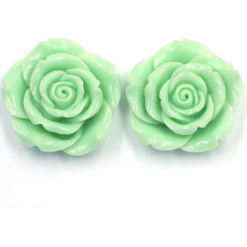 2Pcs Spacer Beads Cameos Dome Seals Base Setting Rings Earrings Resin Flower Rose Shape Candy Green Jewelry DIY Findings 41mm