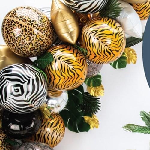 20Pcs Safari Animal Print Foil Balloon 22 inch Wild 4D Round Helium Balloon Jungle Zoo Theme Baby Shower Birthday Decor