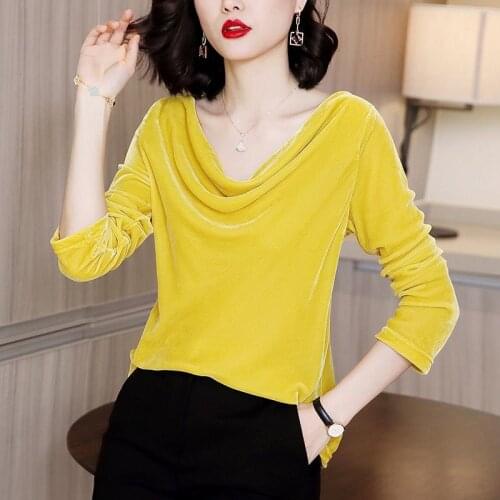 2020 Autunm Elegant velour shirts office lady Korean style women Winter velvet blouse tops plus size Blusas M - 6XL 7XL 8XL