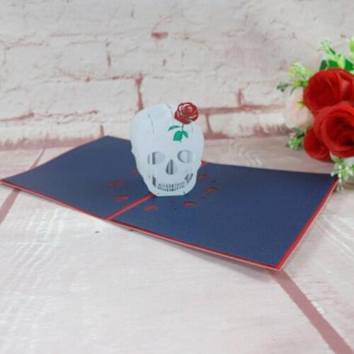 3D Handmade Cartoon Human Skeleton Rose Flower Paper Invitation Greeting Card Postcard Halloween Party Children Creative Gift