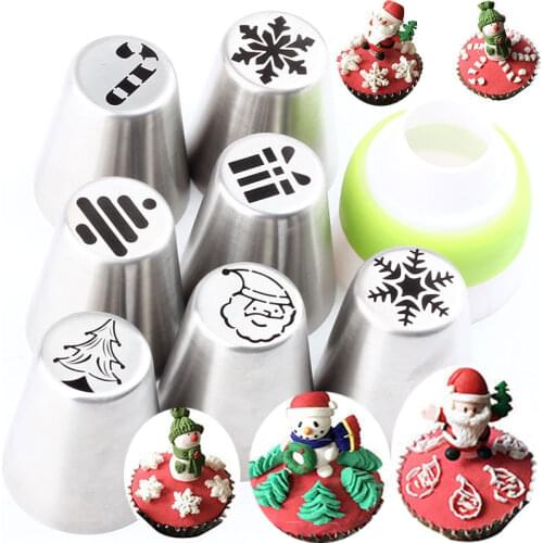 Christmas 8Pcs Icing Stainless Steel Piping Tips Russian Pastry Nozzles Pastry Baking Confectionery Cake Decoration Cookie Tools