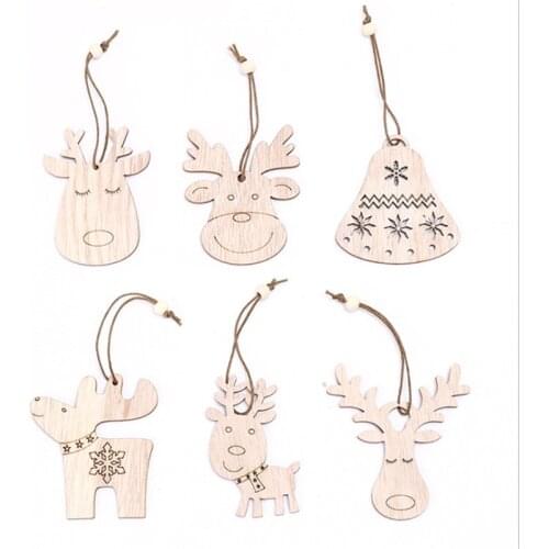 10pcs Wooden Christmas Elk Tree Merry Christmas Hanging Ornaments Pendant Wood Crafts Xmas Home Decorations 2020 Navidad Natal