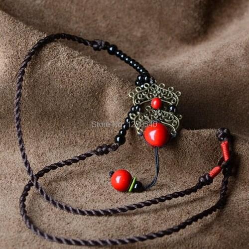 Long sweater thailand jewelry ethnic necklace ,New vintage Jewelry Chinese Wind red beads traditional necklace