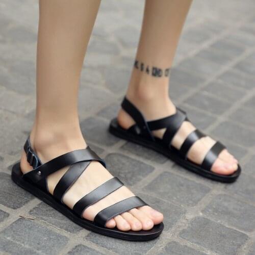 Summer Beach Sandals Men Shoes Casual genuine Leather Men Sandals Flat outdoor Beach Sandals Male Black White Shoes men
