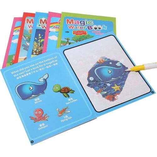 Magic Water Drawing Book Mat Montessori Coloring Set Cartoons Books Doodle Pen Painting Board For Kids Toys Birthday Gift