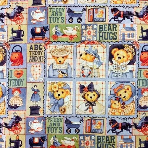 Cartoon Bear Hugs Toys Print 100% Cotton Fabric for Boy Clothes Hometextile Cushion Cover Backpacks Mask Scarf DIY