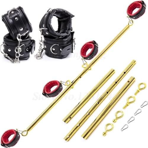 Golden Stainless Steel Adjustable Spreader Bar Set Sex Toy Couple Adult Games Bondage Restraints Slave Sex Swing Handcuffs Ankle