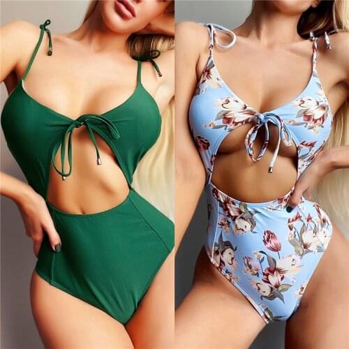 Solid color hollow ladies one-piece swimsuit beach swimwear vacation swimwear bikini one-piece swimsuit